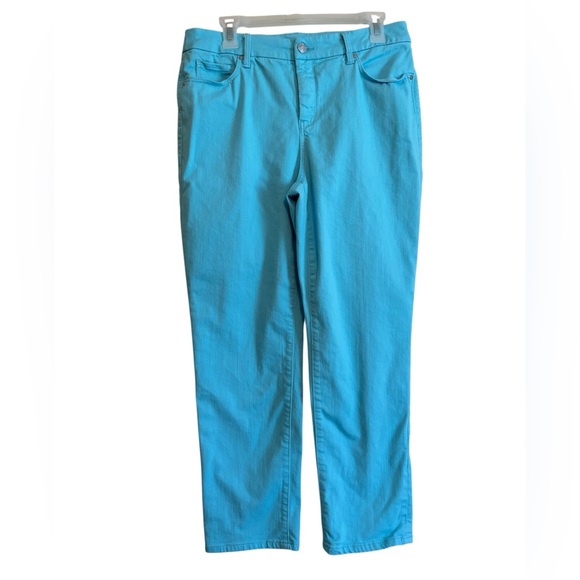 Chicos so slimming girlfriend jeans Chicos size 1.5 USA 10 Turquoise - Picture 1 of 6